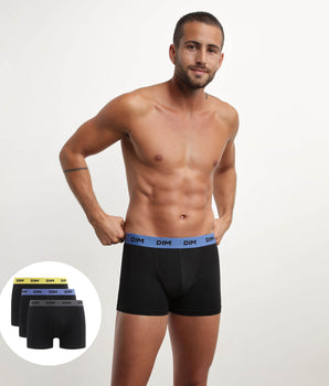 Pack of 3 black men's boxers with coloured waistband Mimosa Purple Mix & colours