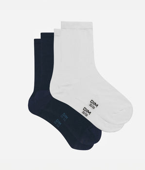 Lot de 2 paires de chaussettes femme Bleu Cachemire Gris Basic Coton