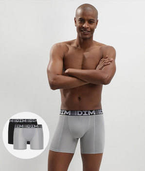 Lot de 2 boxers longs homme respirants Noir Gris 3D Flex Air