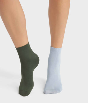 Pack of 2 pairs of women's microfibre socks in Green Blue Dim Skin