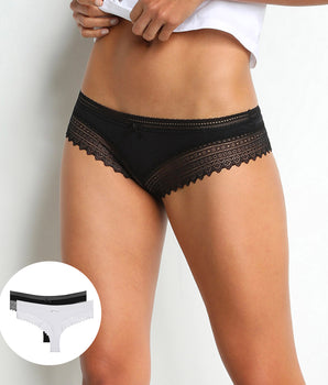 Lot de 2 shortys noir et blanc Sexy Fashion coton dentelle