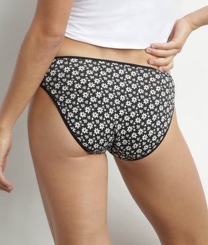 Pack of 2 black and white Dim Coton Stretch floral knickers for women