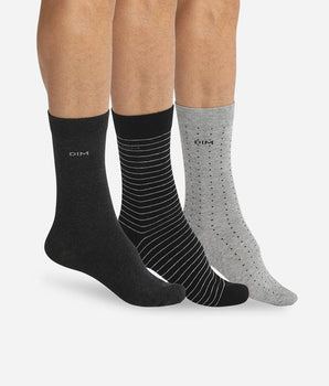 Lot de 3 chaussettes noires et anthracite pois rayures Homme