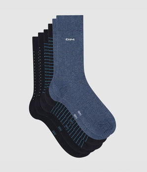 Lot de 3 paires de chaussettes homme coton rayé pois Bleu Coton Style