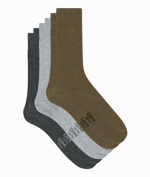 Lot de 3 paires de chaussettes homme Gris Kaki Dim Basic Coton