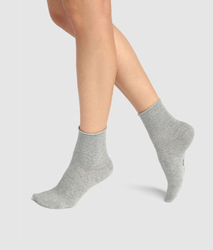 Cotton Style pack of 2 pairs of ankle socks in grey cotton and silver lurex