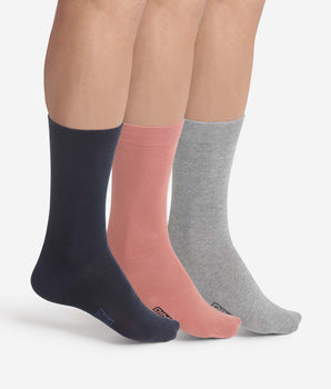 Pack of 3 Pairs of Men's Cotton Socks Navy Pink Dim