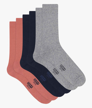 Pack of 3 Pairs of Men's Cotton Socks Navy Pink Dim