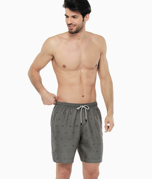 Long grey swim shorts with car print