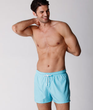 Men's Blue Short Swimsuit with Wave Print