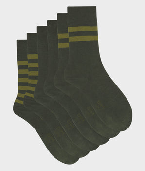 Pack of 3 Pairs of Men's Olive Stripe Socks Dim Cotton Style