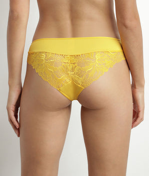 Culotte femme microfibre et dentelle Jaune Dim Generous Essentiel