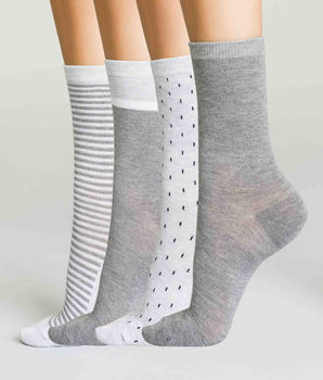 Lot de 4 paires mi-chaussettes Gris Moyen et Clair pour femme Ecodim