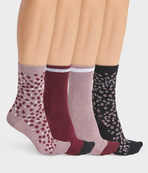 Lot de 4 paires de chaussettes femme Noir Grenat à taches Ecodim Style