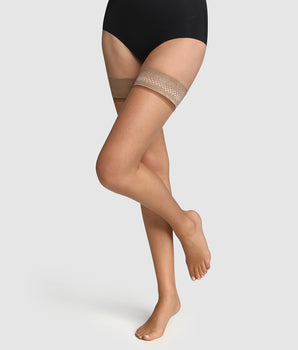 DIM Up Teint de Soleil 17 lace top hold ups in terracotta