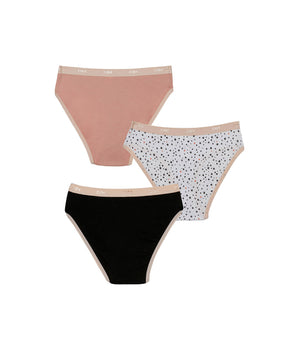 Lot de 3 slips fille coton stretch motif étoiles Noir Rose Les Pockets