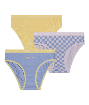 Lot de 3 culottes fille coton stretch à motif damier Jaune Les Pockets