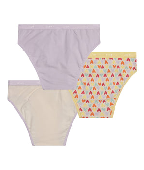 Pack of 3 stretch cotton girl's panties with heart pattern Yellow Les Pockets