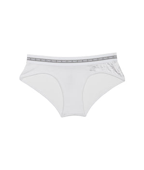 Shorty fille coton stretch Blanc avec impressions argentées Dim Sport