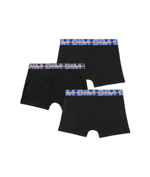 EcoDim Pack of 3 black boy's stretch cotton boxers with contrasting waistband