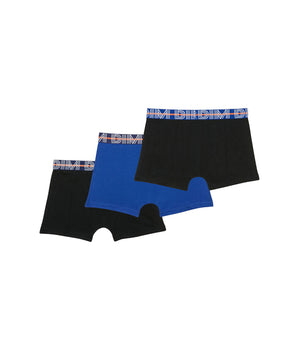 Lot de 3 boxers garçon coton stretch ceinture contrastée Bleu EcoDim