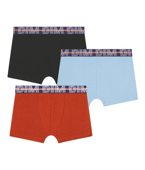 Lot de 3 boxers garçon Bleu Rouge ceinture graphique Dim Coton Stretch