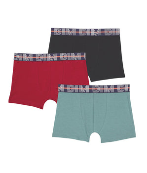 Lot de 3 boxers garçon en coton stretch Rouge Bleu Vert EcoDim Classic