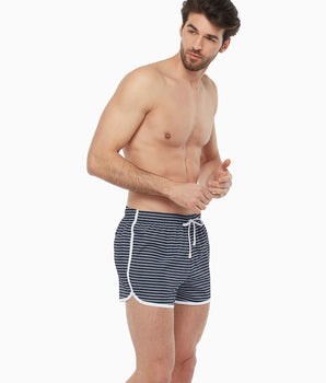 Maillot de bain court pour Homme à rayures Blanches et Bleues