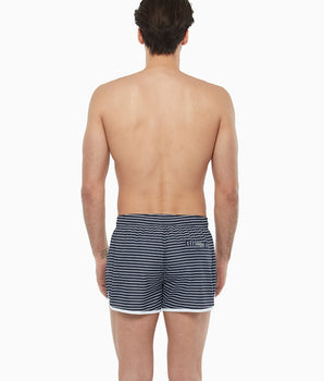 Maillot de bain court pour Homme à rayures Blanches et Bleues