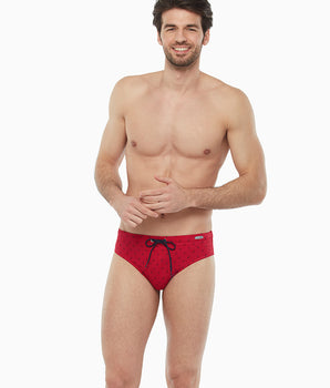 Contrast anchor print swim brief in red