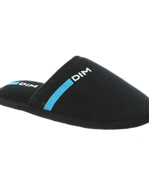 Boy's Black Slippers with Blue Stripe