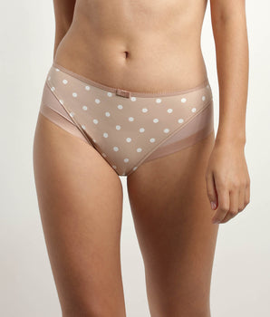 Women's microfibre and tulle knickers in Beige with polka dots Generous