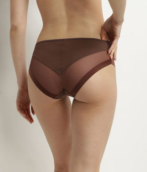 Brown microfibre and tulle midi brief Dim Generous