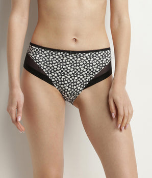 Microfibre and tulle floral midi briefs Black White Dim Generous