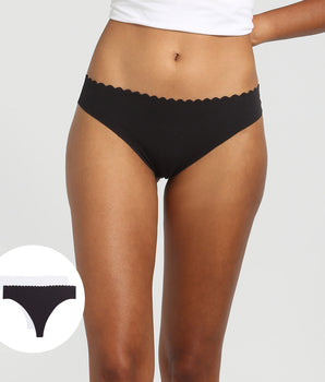 Body Touch Cotton pack of 2 stretch cotton thongs black/white