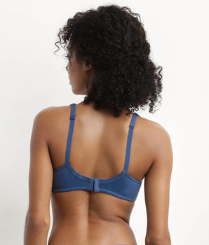 Full cup bra in organic cotton and plumetis tulle in Blue Gray Generous