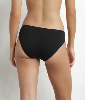 Women's organic cotton and plumetis tulle briefs Noire Generous Dim