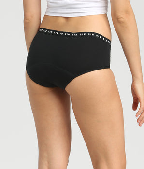 Shorty menstruel lavable en coton bio noir Flux moyen Dim Protect