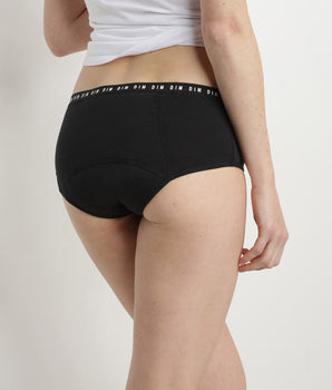 Shorty menstruel lavable en coton bio noir Flux abondant Dim Protect