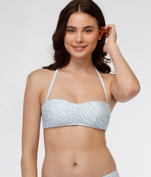 Printed Knitted Micro Microfibre Bandeau Bra, animal print light blue