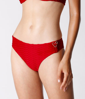 Women's Red Embossed Microfibre Swimsuit Brief