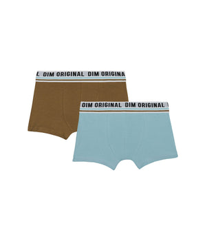 Lot de 2 boxers coton stretch Bleu Marron ceinture rétro Dim Originals