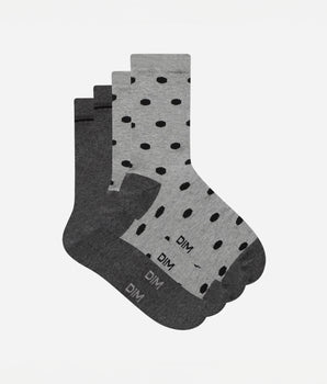 Lot de 2 paires de chaussettes femme Gris à gros pois Dim Coton Style