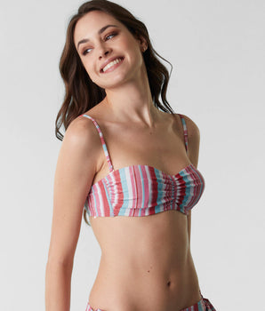 Maillot de bain soutien gorge bandeau en microfibre lurex, rayures multicolores