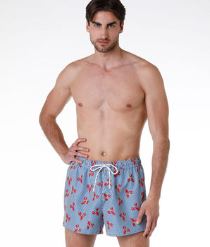 Royal blue canvas boxer shorts with print