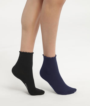 Pack of 2 pairs of women's socks with ruffles Black Navy Dim Modal