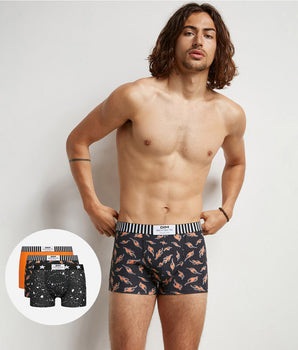 Pack of 3 Dim Vibes men's stretch cotton boxers with marble and flame prints