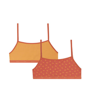 Pack of 2 girls' cotton bralettes in yellow with cherry pattern Les Pockets