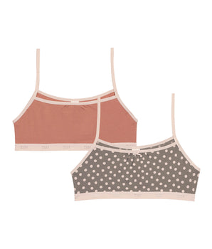 Pack of 2 girl's bras in pink stretch cotton with polka dot pattern Les Pockets