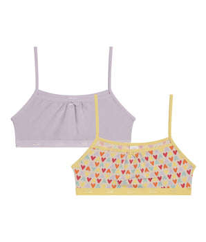 Pack of 2 Lila stretch cotton girl's bras with heart pattern Les Pockets